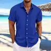 Explosiones Transfronterizas de Comercio Exterior Amazon Nueva Camisa Deportiva Casual Holgada de Manga Corta a Rayas Jacquard de Algodón y Lino para Hombre
