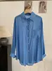 Camisa de Sol Omalai con Solapa de Botones Sencillos de Manga Larga Fina de Longitud Media Moda de Verano Top Versátil 7196