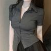 Camisa de manga comprida com decote em V feminina de âncora de peito apertado 2022 primavera e outono elegante slim-fit sexy cyber celebridade camisa branca feminina
