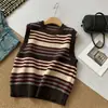 Chaleco de punto retro a rayas para mujer, nuevo estilo otoño/invierno, chaleco sin mangas, se puede usar como capa interior, capa exterior o top independiente