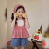 Estilo Verano Niñas Estilo Coreano Traje de Verano Nuevo Cuadros Bebé Niños Mangas Pequeñas Volantes Shorts de Mezclilla Conjunto de Dos Piezas