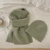 Bufanda gorro de punto de mezcla de lana estilo coreano perezoso para mujer, juego de color sólido versátil suave pegajoso engrosado cálido para el cuello