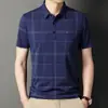 Ropa de Verano para Papá Hombres de Mediana Edad y Mayores Camiseta Rayada Versión con Bolsillo Hombres Solapa Manga Corta Camiseta de Manga Corta Hombres Manga Corta