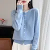Cárdigan de Bloques de Color para Mujer Otoño/Invierno 2026 Nuevo Chaqueta Tejida de Punto Cuello Redondo 100% Lana Manga Larga Versátil