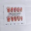 Unhas Postiças 30 Peças Inteiras T167/S190 Fio Dourado Camélia Flor Rosa Menina de Escritório Doce Pequenas Unhas Frescas