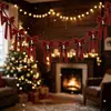 Guirnalda de campana de terciopelo de doble oreja con lazo de Navidad para decoración de pared de chimenea, decoración colgante de Navidad, decoración del hogar