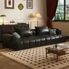 Sofá Inflável de Linhas Retas Estilo Luxo Leve, Sofá de Couro Óleo-Cera Arranhado por Gato Vintage, Sala de Estar de Apartamento Pequeno, Escritório Moderno Minimalista