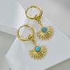 Pendientes de acero inoxidable para mujer, con diseño retro de personalidad europea y americana, de oro de 14 quilates, con diamantes de marca redondos, color azul turquesa