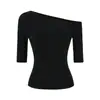 26167-Camiseta de Moda Asimétrica Sexy de Manga Media Ajustada para Mujer Primavera/Verano 2026 Nuevo Estilo Europeo y Americano Top Ajustado