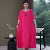 Vestido para Mulheres, Comprimento Médio, Vestido de Verão para Mãe, Vestido Longo de Algodão e Seda Acima do Joelho, Roupa para Mulheres de Meia-Idade, Vestido de Praia Curto-Manga Tamanho Grande para Mulheres