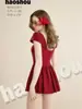No. 161018 Traje de Baño para Adultos Estilo Nuevo Traje de Baño de una Pieza para Mujeres Verano Color Sólido Retro Cuello Redondo Ceñidor de Cintura Adelgazante