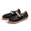 Sapatos de Treino Moral estilo Ballet de Couro Genuíno com Sola Grossa para Mulheres Novo Estilo Tira de Pérola Velcro Casual Mary Jane Sapatos Brancos