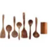Espátula Pequeña de Madera de Acacia, Espátula de Madera para Sartén Antiadherente, Cuchara Sopera de Madera con Mango Largo, Cuchara Pequeña de Madera para Arroz, Juego de Espumadera para Fideos de Madera de Teca