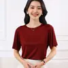 Camiseta de triacetato con cuello redondo, manga corta, de alta gama, nueva, de verano, satinada, fina, transpirable, cómoda, para mujer
