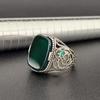 Anillo de piedra sintética verde esmeralda geométrico retro personalizado para mujer, anillo tallado hueco transfronterizo europeo y americano, al por mayor