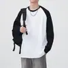 Camiseta de Manga Larga Raglán de Algodón Puro Peso Pesado para Hombre, Camiseta Base de Empalme de Color Contrastante Estilo Americano, Camiseta de Manga Larga Holgada con Cuello Redondo, Mismo Estilo para Hombre y Mujer