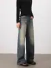 Jeans Rectos con Bigotes Estilo Retro Americano Nirben Denim para Hombre, Versátiles, Pantalones Anchos Holgados, Modernos.