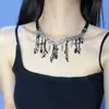 Collar trenzado con colgante de cruz oscura personalizado para mujer, subcultura punk, cadena corta para clavícula