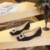 Elegantes Zapatos de Gamuza Cuadrados de Tacón Bajo de Corte Bajo Lujo Ligero Sensación de Alta Gama Sin Cordones Temperamento para Ir al Trabajo con Faldas Zapatos Planos Pequeños Mujer