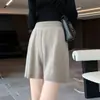 Shorts largos macios e espessos para mulheres, 100% lã, da moda, outono novo, cintura elástica, tendência