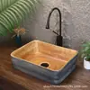 Lavabo de encimera retro con veta de madera sintética, lavabo creativo grande de forma ovalada para balcones de casa de huéspedes