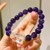 Pulseira designer de ametista natural roxa uva premium de 10mm e cristal branco