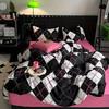 Juego de cama de cuatro piezas de color liso, sábana de algodón lavado, funda de edredón individual, funda de edredón lijada, juego de tres piezas, ropa de cama universal sencilla para las cuatro estaciones para mujer
