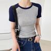 Camiseta de Manga Corta Patchwork de Moda para Mujer, Nuevo Diseño Verano 2026, Top Ajustado, Camiseta Base de Algodón Premium Acanalado Vintage
