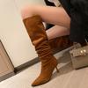 Botas holgadas con punta afilada y acabado esmerilado para mujer, Botas altas hasta la rodilla con tacones finos, Perfectas para mujeres de talla grande con piernas gruesas y pantorrillas de gran circunferencia