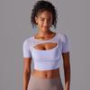 Sujetador push-up de manga corta con costuras de color liso y tirantes de doble capa para mujer, ideal para correr, fitness y yoga.