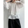 Blusa Luxi Estilo Coreano Ombro a Ombro com Babados para Mulheres, Verão Solta, Emagrecimento Manga Bufante de Um Ombro Top de Tencel 89047