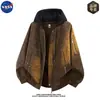 Chaqueta de cuero retro americana de alta calidad de la marca NASA, estilo dos piezas con capucha para hombre, abrigo casual ligero de lujo para otoño