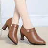 Elegantes Zapatos de Mujer de Tacón Alto, Nuevo Estilo Primavera y Otoño 2024, Zapatos de Piel Marrón, Piel Suave, Cómodos Zapatos para Madres de Mediana Edad, Zapatos de Boca Profunda