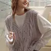 Novo Estilo de Outono Fresco Top Colete Tricotado com Decote em V para Mulheres, Cor Sólida Suave Camisa Colete de Camadas