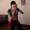 Tejido de lana de alpaca estilo coreano cárdigan de punto de manga larga suave y pegajoso diseño de suéter de punto sentido de diseño ajuste ceñido capa interior capa base top