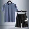 Traje informal de verano para hombre, camiseta holgada de seda helada, conjunto deportivo de dos piezas, pantalones cortos de manga corta para jóvenes y medianas edades, ropa para hombre