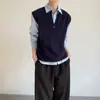 Colete de tricô em camadas estilo vintage universitário, colete de tricô liso sem mangas unissex para o outono
