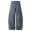 Roupas Masculinas Jeans de Sarja Lavada com Bolinhas para Mulheres, Caimento Solto com Bordado de Cachorro e Design de Letras, Calças Vintage de Perna Larga High Street