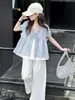 Conjunto de Verão Duas Peças para Meninas: Top e Calça Wide Leg 2026 Nova Moda Conjunto Casual Elegante para Meninas Mais Velhas