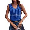 Moda de Verano Transfronteriza Europea y Americana 2026 Camiseta Versátil Nueva de Color Sólido con Encaje y Cuello en V sin Mangas para Mujer