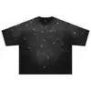 Camiseta Lavada con Pedrería Personalizada OEM/ODM para Hombre de Algodón Puro Estilo Retro Americano Hip-Hop Street Holgada Moderna de Manga Corta