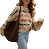 Suéter de Punto con Cuello Redondo para Mujer de AliExpress Primavera y Otoño, Suave y Versátil, Amigable con la Piel, Bloque de Color, Top para Viajar al Trabajo y Uso Diario al por Mayor
