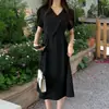 /Vestido Francés de Talla Grande con Escote en V Reductor de Edad para Mujer, Nuevo Diseño de Verano con Cintura Ceñida y Efecto Adelgazante, Vestido Largo