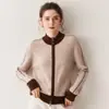 Colección Otoño/Invierno 2026 de Bai Cai Rong: Cárdigan de Cachemira con Cremallera y Diseño Color Block, Cuello Alto Mediano, Prendas de Punto de Moda para Exteriores, Estilo Casual