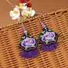 Pendientes de Tela Estilo Étnico Retro Bordados a Mano Flor Larga Borla Pendientes de Viaje Yunnan Guizhou Venta al por Mayor