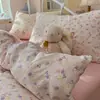 Set de Cuatro Piezas de Gasa Arrugada Estilo Nube Floral Francesa Funda Nórdica con Estampado Retro Fresco Juego de Cama para Habitación de B&B