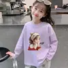 Estilo Novo Primavera e Outono Solto Gola Redonda Roupa Íntima Moda Infantil Feminina Camiseta de Algodão Puro Manga Longa para Crianças Maiores Tendência Top Feminino