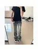 Jeans de Pierna Ancha Rectos Ajustados con Desgarros Estilo Retro Americano Chica Picante para Mujer Otoño Adelgazantes Modernos Pantalones Largos hasta el Suelo