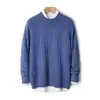 Suéter masculino de gola alta parcial, 100% lã, corte solto, espessado, trançado, plus size, business casual, camada base quente