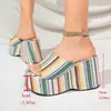 Chanclas con Cuña de Suela Gruesa de Comercio Exterior de Talla Grande para Mujer, Sandalias de Playa de Tela con Cuña Rayada de Colores